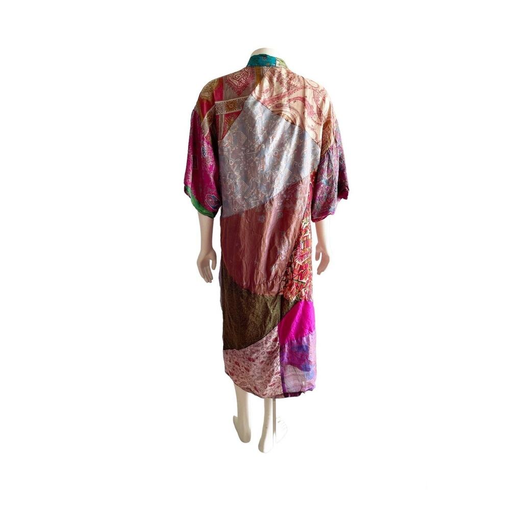 Sacred Threads Silk Kimono Robe Multicolor Patchwork Small - Picture 11 of 16